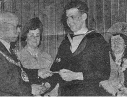 Ted Briggs receiving an honour from the Mayor of Redcar, Summer 1941, photo courtesy of Ted Briggs, 2001