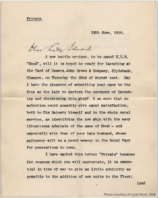 12 Jun 1918 letter to Lady Hood, page 1