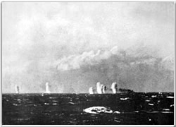 Battleship Bismarck burning
