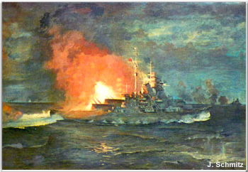 Bismarck opens fire against H.M.S. Hood