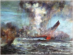Bismarck engages Prince of Wales as Hood sinks