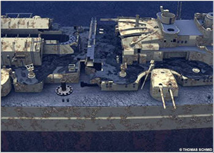 Computer rendering of Bismarck amidships, by Thomas Schmid