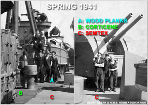 Wood, corticene and semtex coated decks aboard Hood