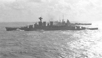 Hood at Sea with a Nelson class battleship, mid 1930s