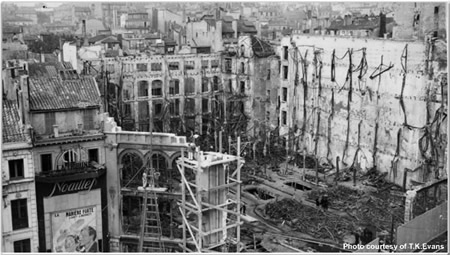 Marseilles two days after the great fire which completely destroyed several large buildings in the Rue de Canbiere in November 1938