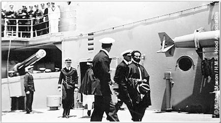 Haile Selassie aboard Hood during the start of his 1936-1941 exile
