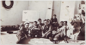 Stokers loafing on deck near Bilbao, 1937, photo courtesy of Laura O'Neill