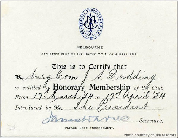 Honorary Commercial Travellers Club Membership, March 1924