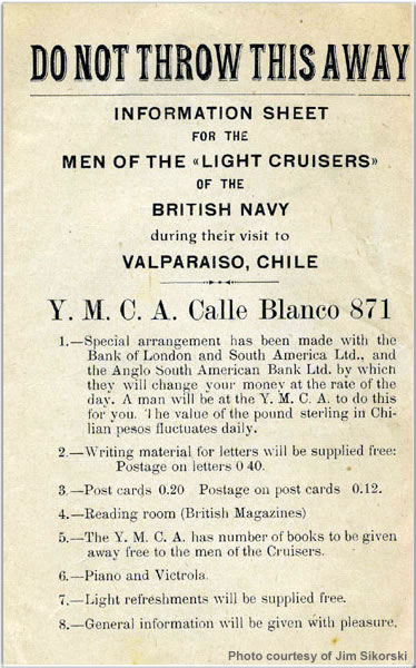 Information Sheet for the Men of the Light Cruisers, for Valparaiso, Chile, July 1924