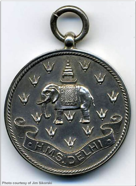 Reverse of football medal won by ERA P. Honton, H.M.S. Delhi, 1924