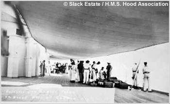 Awning shading the  port side of H.M.S. Hoods quarterdeck, circa 1937