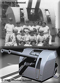 Examples of twin 4 inch dual purpose guns used aboard H.M.S. Hood
